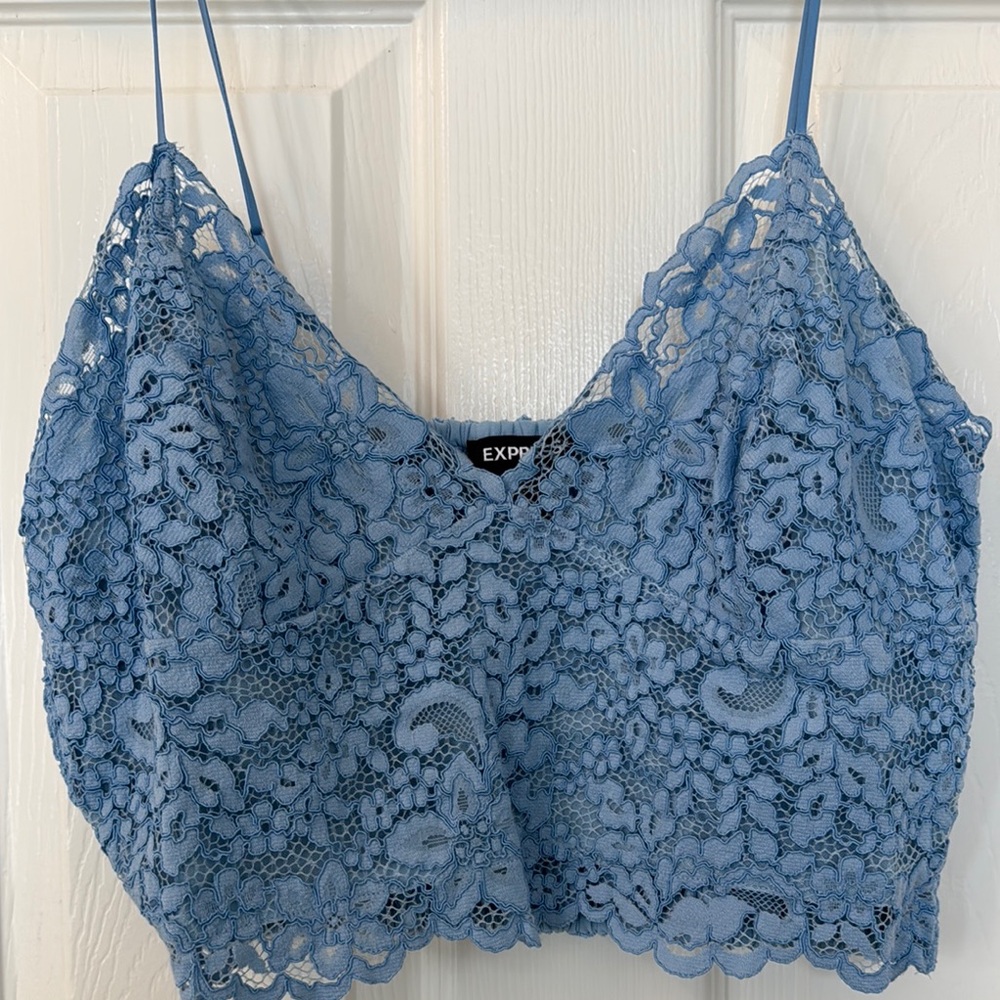 Express Blue Lace Crop Top